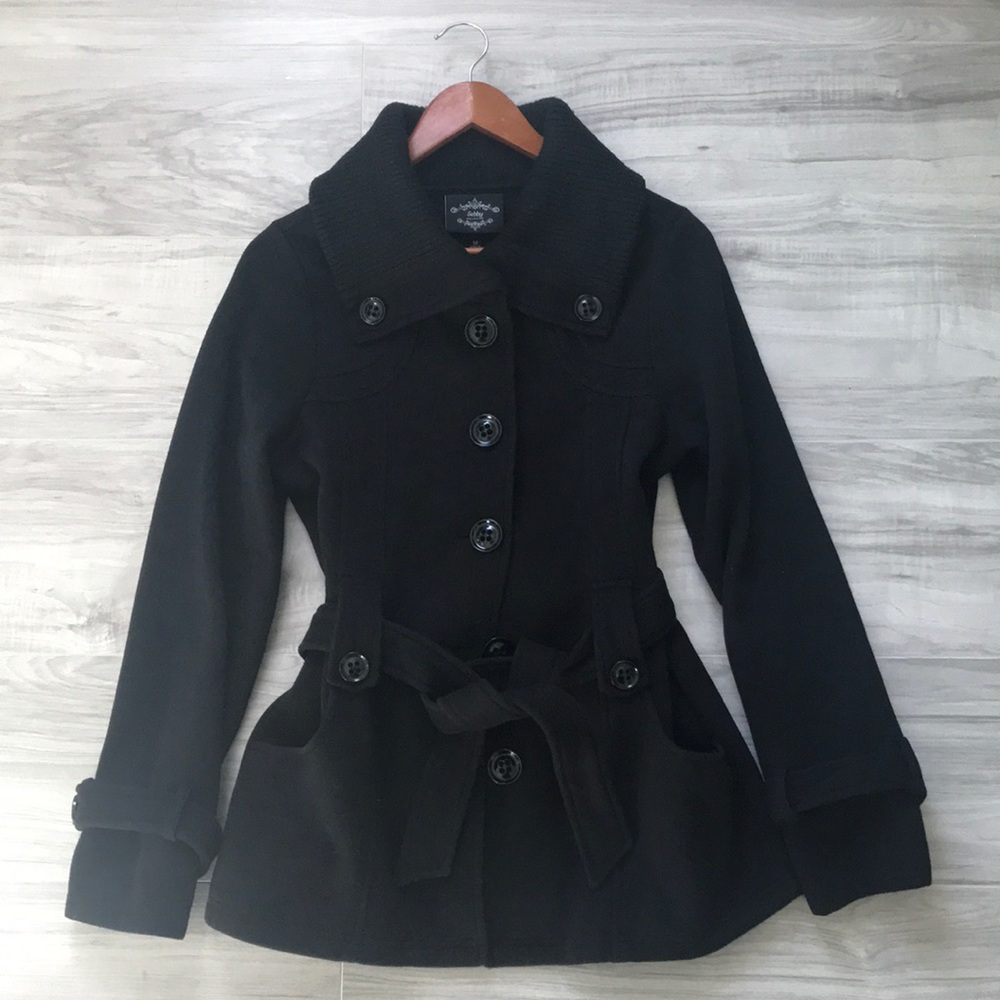 Sebby Black Double Breasted French Pea Coat